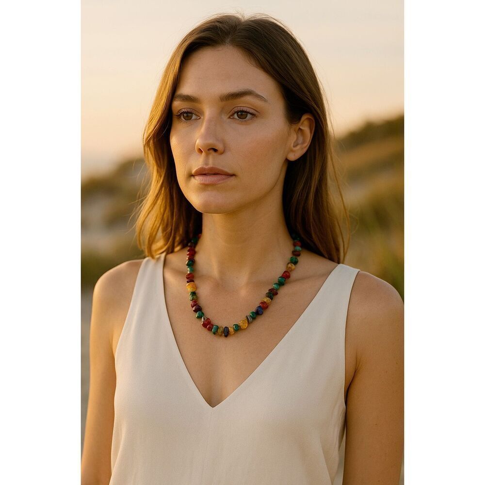 Chip Stone Necklace Multicolor Gemstone 7-8”